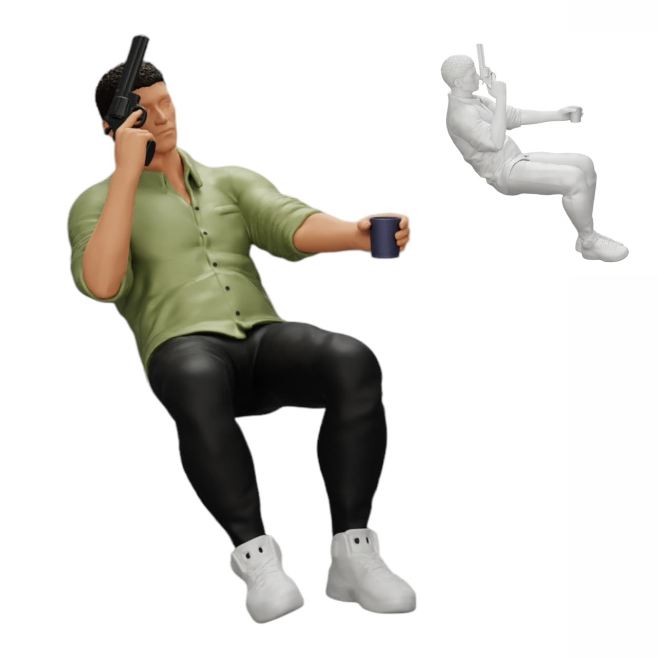 Modèle de diorama photo de produit 0 : Gangster assis avec un verre de whisky et une arme à la table de poker (Réf n° A5)