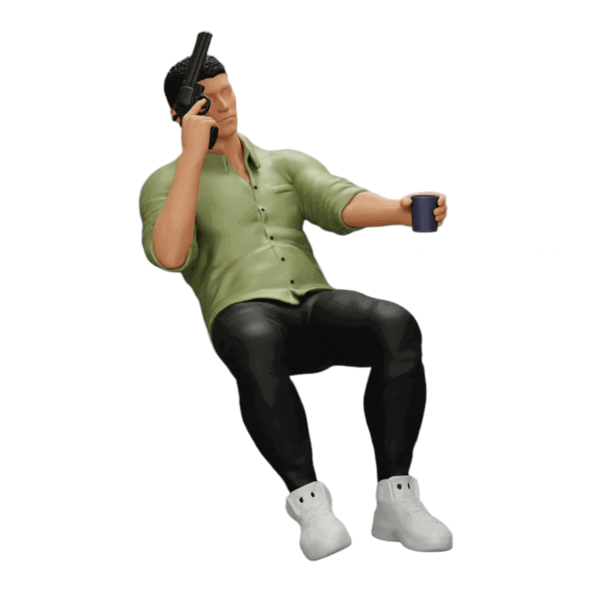 Modèle de diorama photo de produit 0 : Gangster assis avec un verre de whisky et une arme à la table de poker (Réf n° A5)