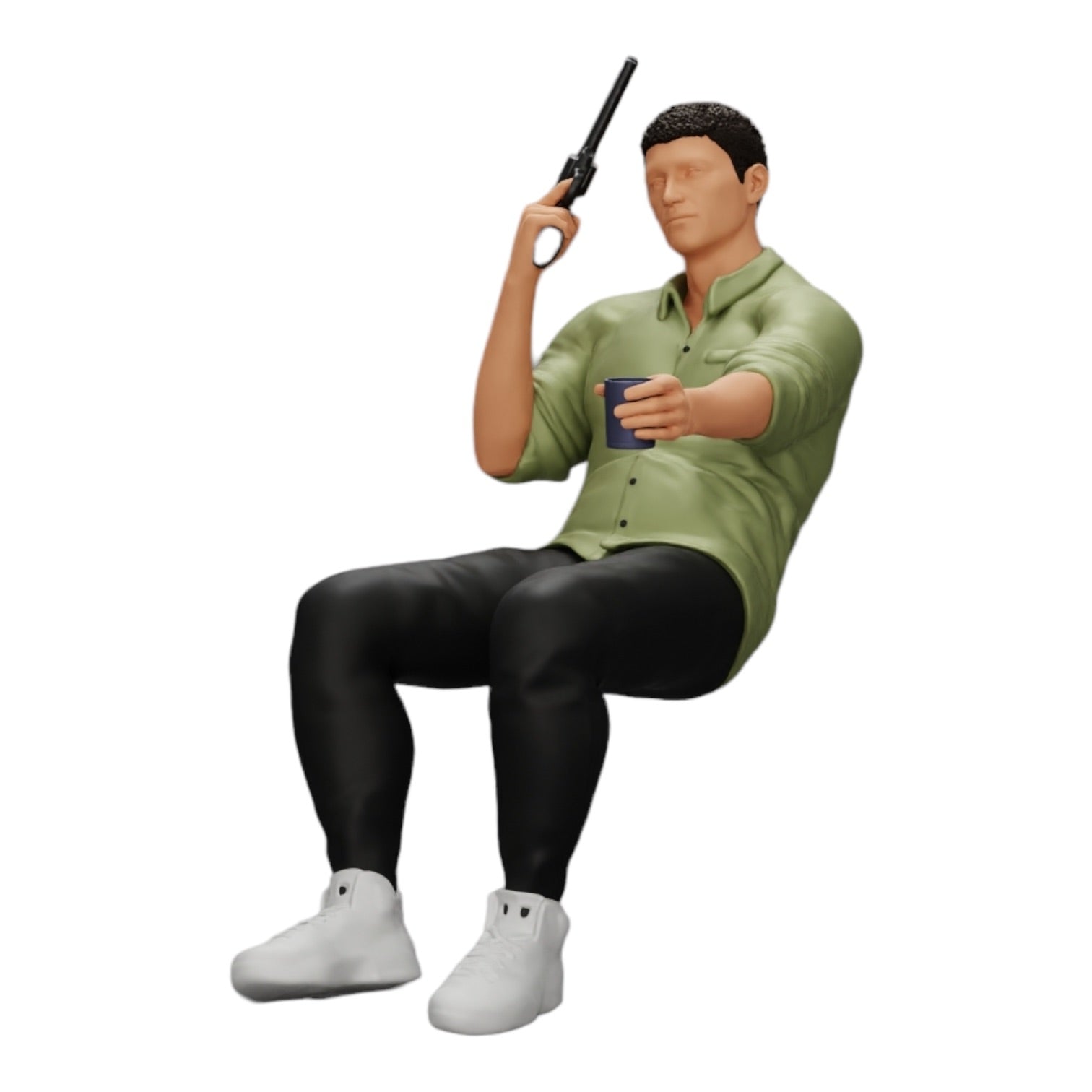 Modèle de diorama photo de produit 0 : Gangster assis avec un verre de whisky et une arme à la table de poker (Réf n° A5)