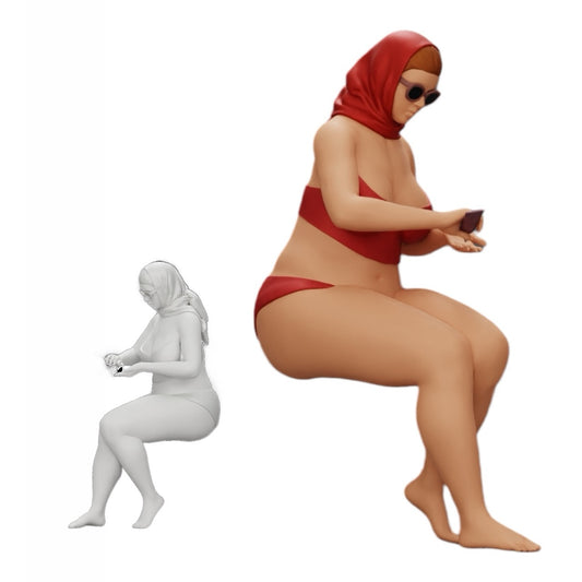 Diorama modélisme photo produit 0 : Femme sexy en bikini et lunettes de soleil avec crème solaire à la plage (Réf n° A9)