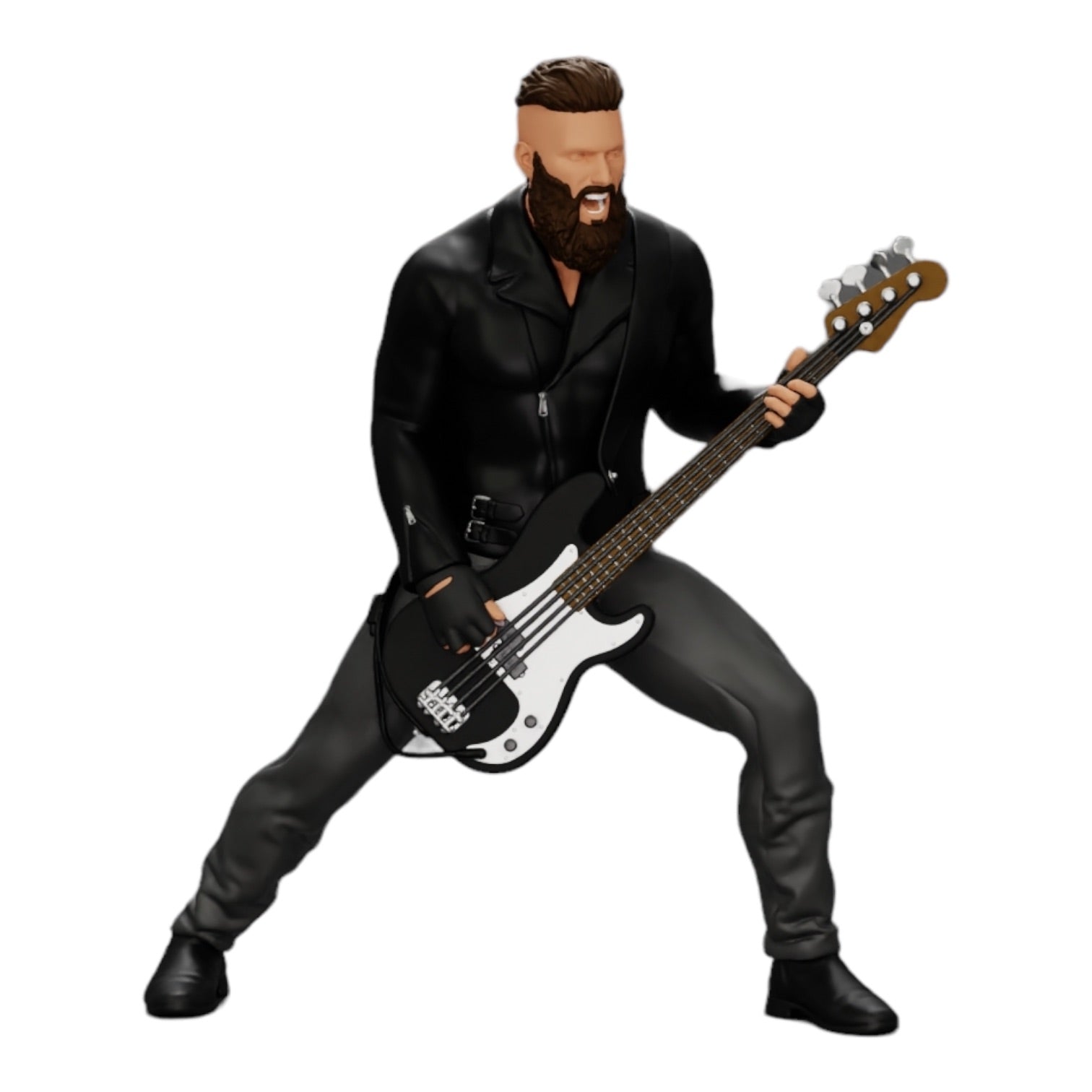 Photo de produit de modélisme diorama 0 : Rockstar jouant de la basse en cuir avec de longs cheveux et une barbe (Ref n° A12)
