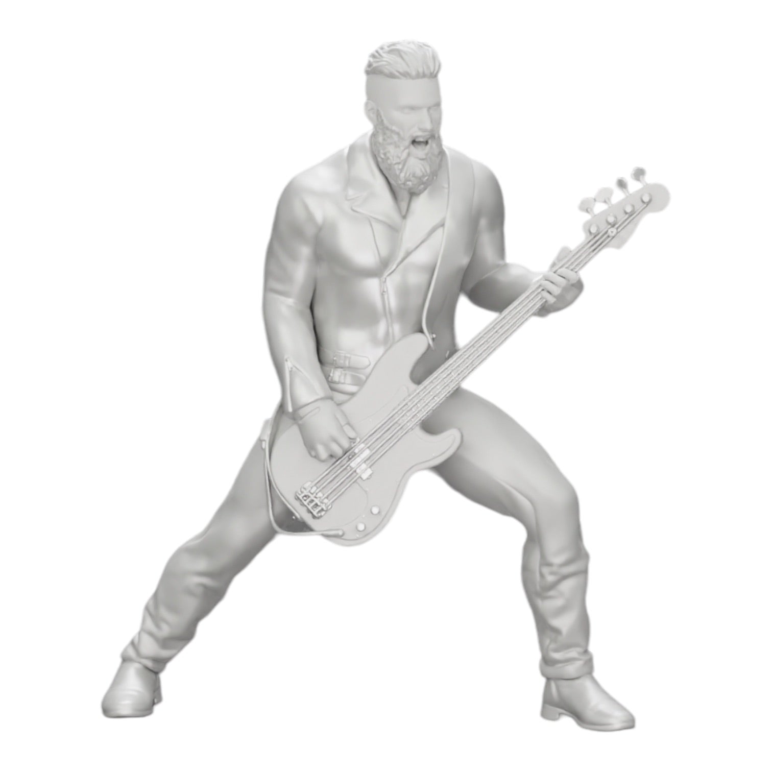 Photo de produit de modélisme diorama 0 : Rockstar jouant de la basse en cuir avec de longs cheveux et une barbe (Ref n° A12)