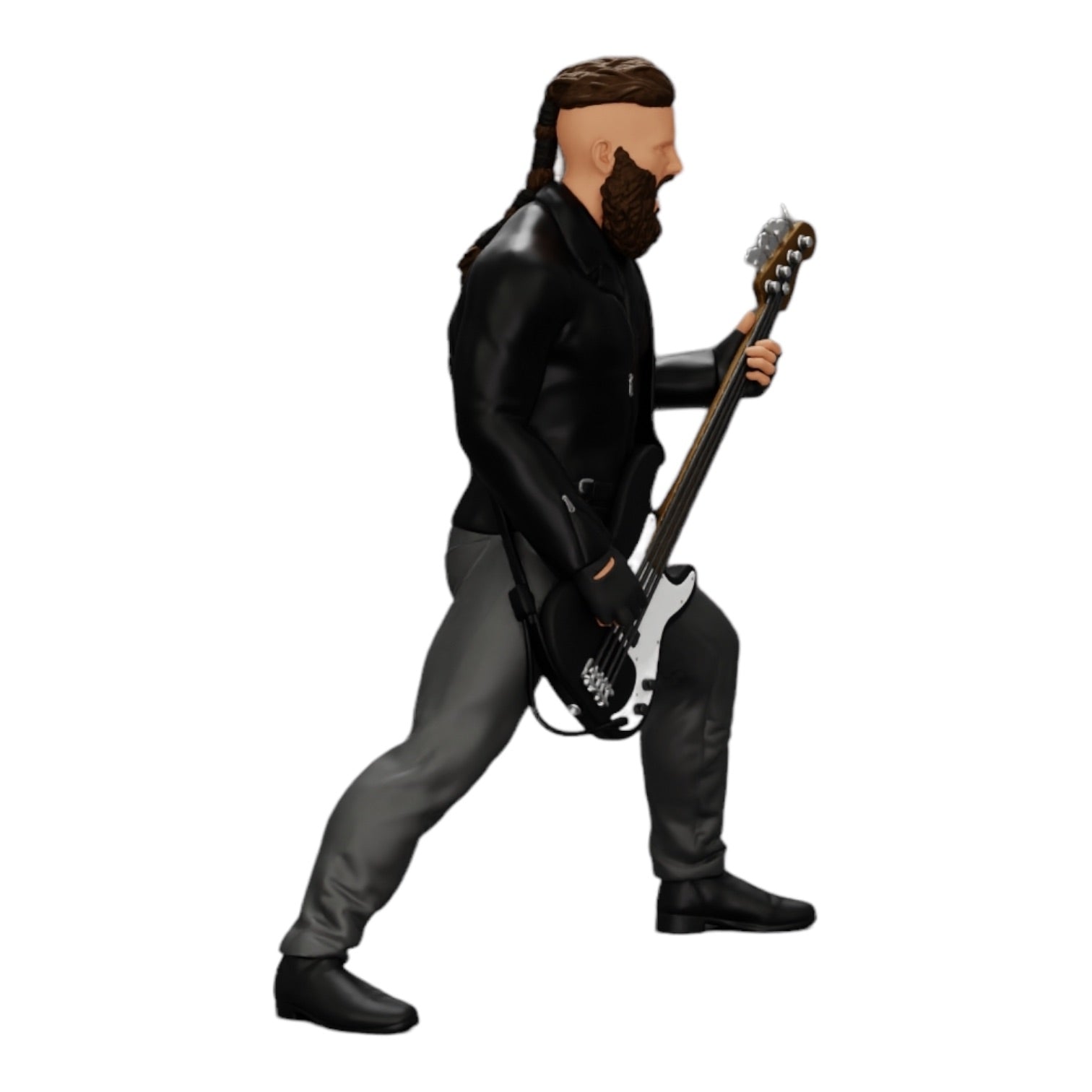 Photo de produit de modélisme diorama 0 : Rockstar jouant de la basse en cuir avec de longs cheveux et une barbe (Ref n° A12)