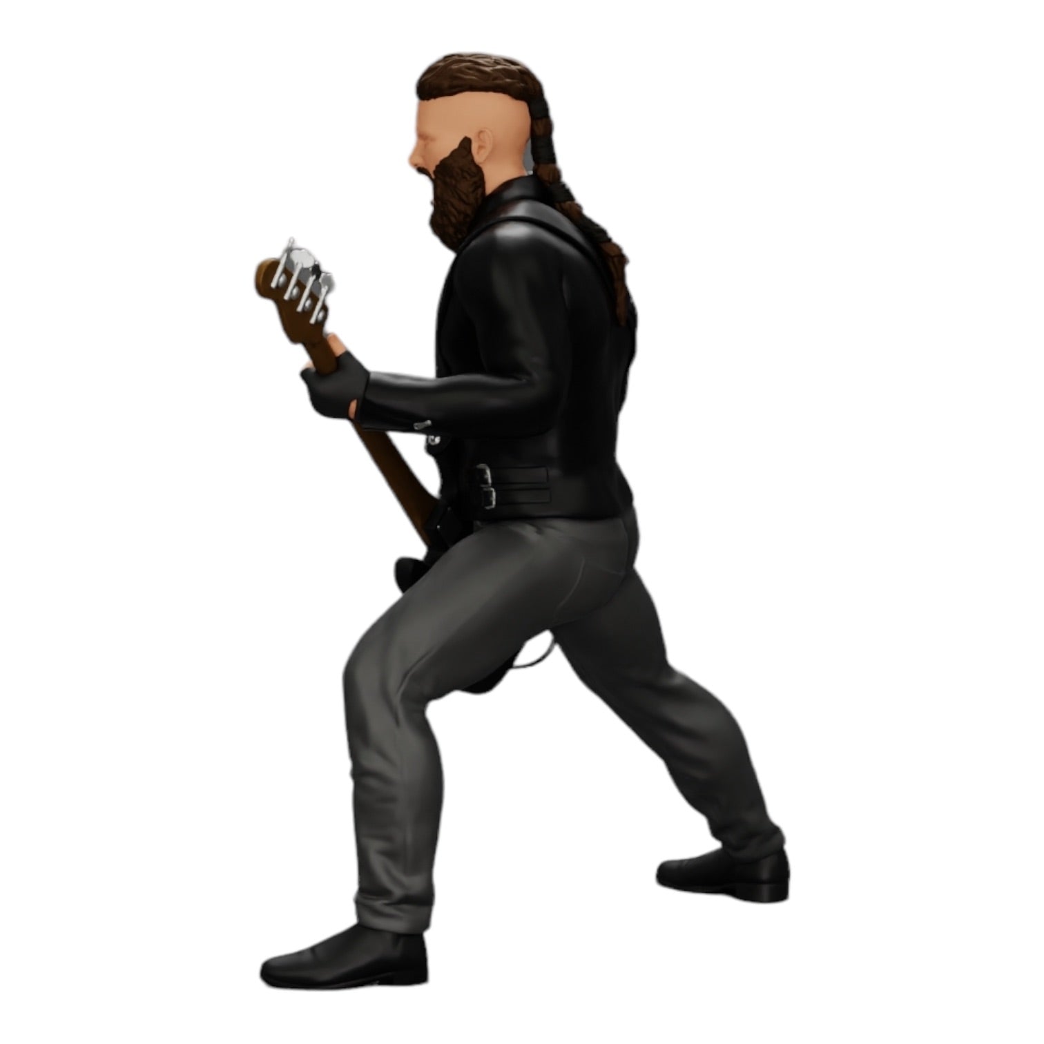 Photo de produit de modélisme diorama 0 : Rockstar jouant de la basse en cuir avec de longs cheveux et une barbe (Ref n° A12)