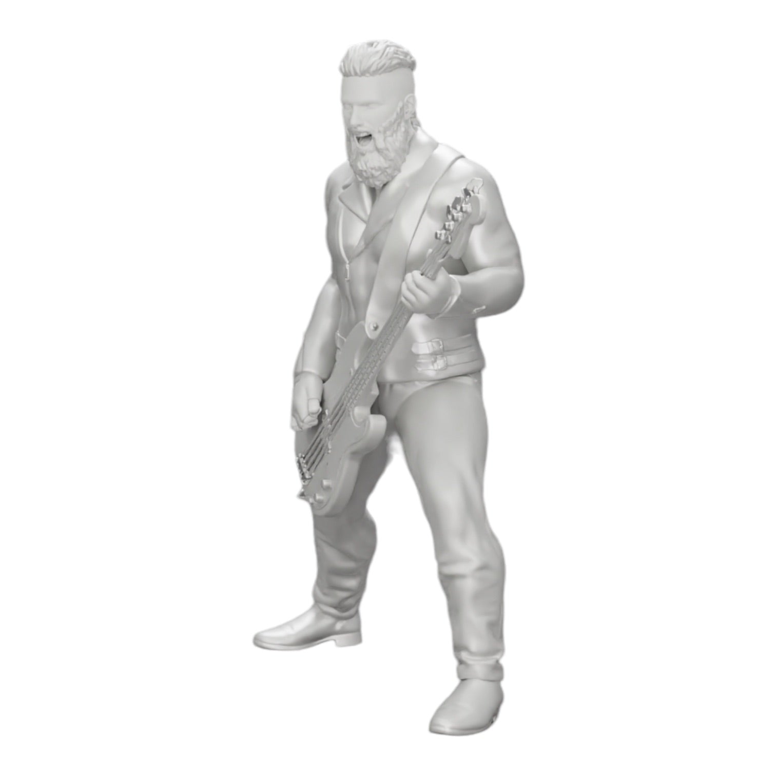Photo de produit de modélisme diorama 0 : Rockstar jouant de la basse en cuir avec de longs cheveux et une barbe (Ref n° A12)