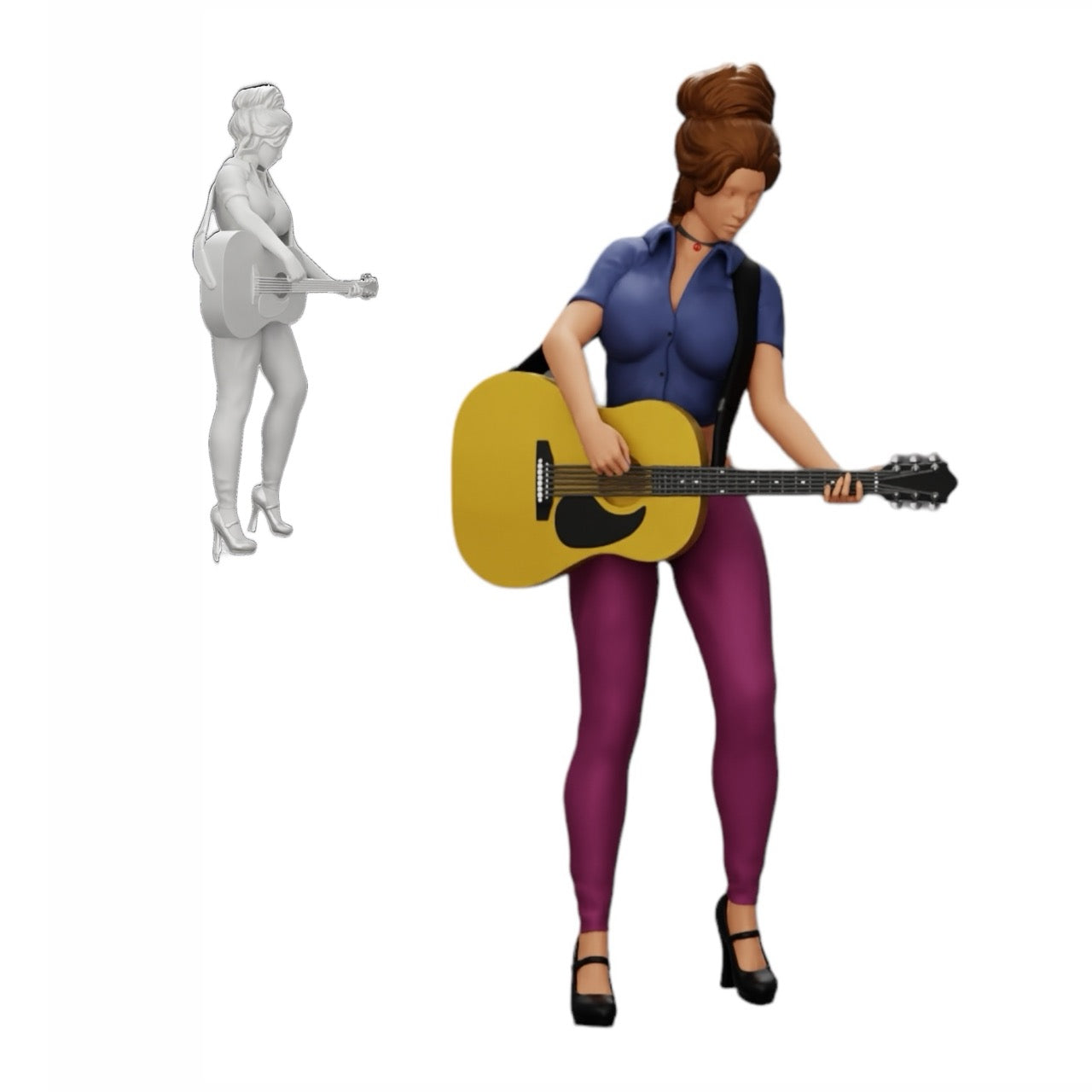 Photo de produit de modélisme diorama 0 : Jeune femme/musicienne sur scène jouant de la guitare acoustique (Réf n° A13)