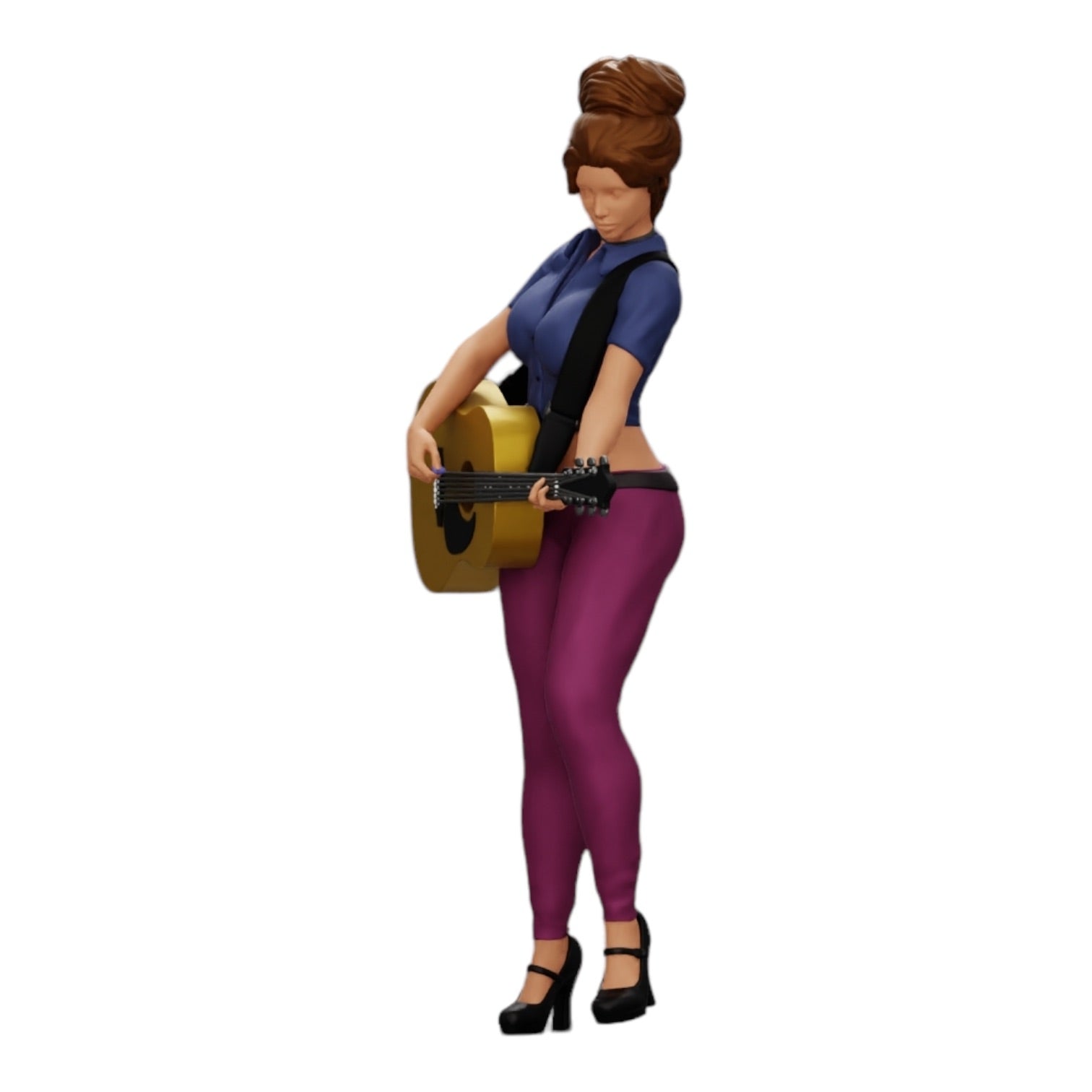 Photo de produit de modélisme diorama 0 : Jeune femme/musicienne sur scène jouant de la guitare acoustique (Réf n° A13)