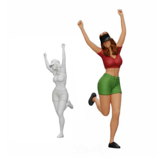 Photo de produit de modélisme diorama 0 : Fille joyeuse en mini-tee-shirt et casquette de tennis applaudit (Réf n° A14)