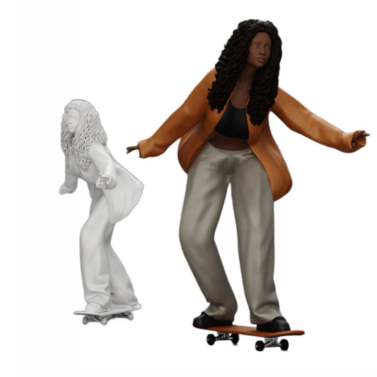 Photo de produit de modélisme diorama 0 : Fille aux cheveux bouclés faisant du skateboard (Réf n° A16)