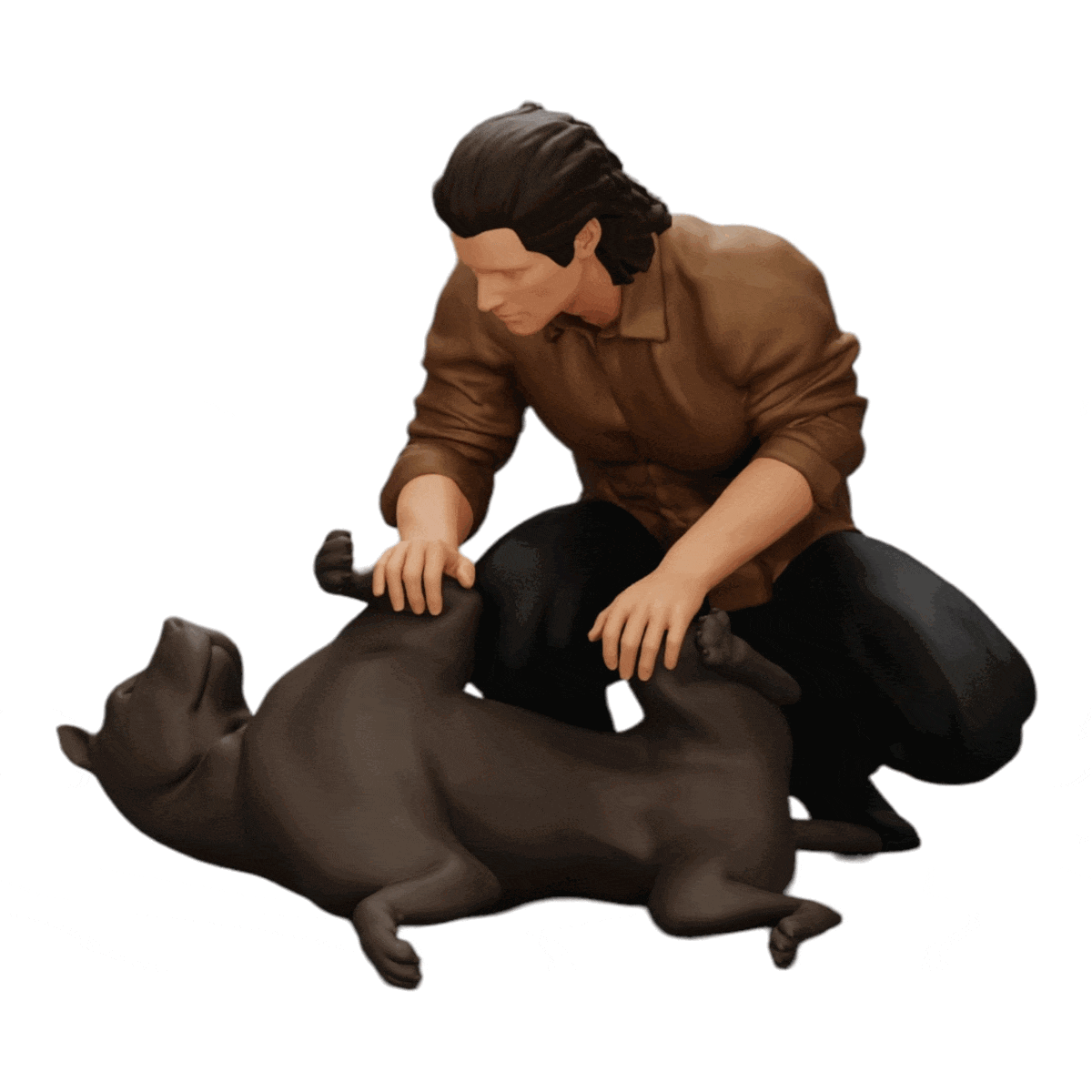 Photo de produit de modélisme diorama 0 : Un homme à genoux caresse son chien couché (Réf n° A20)