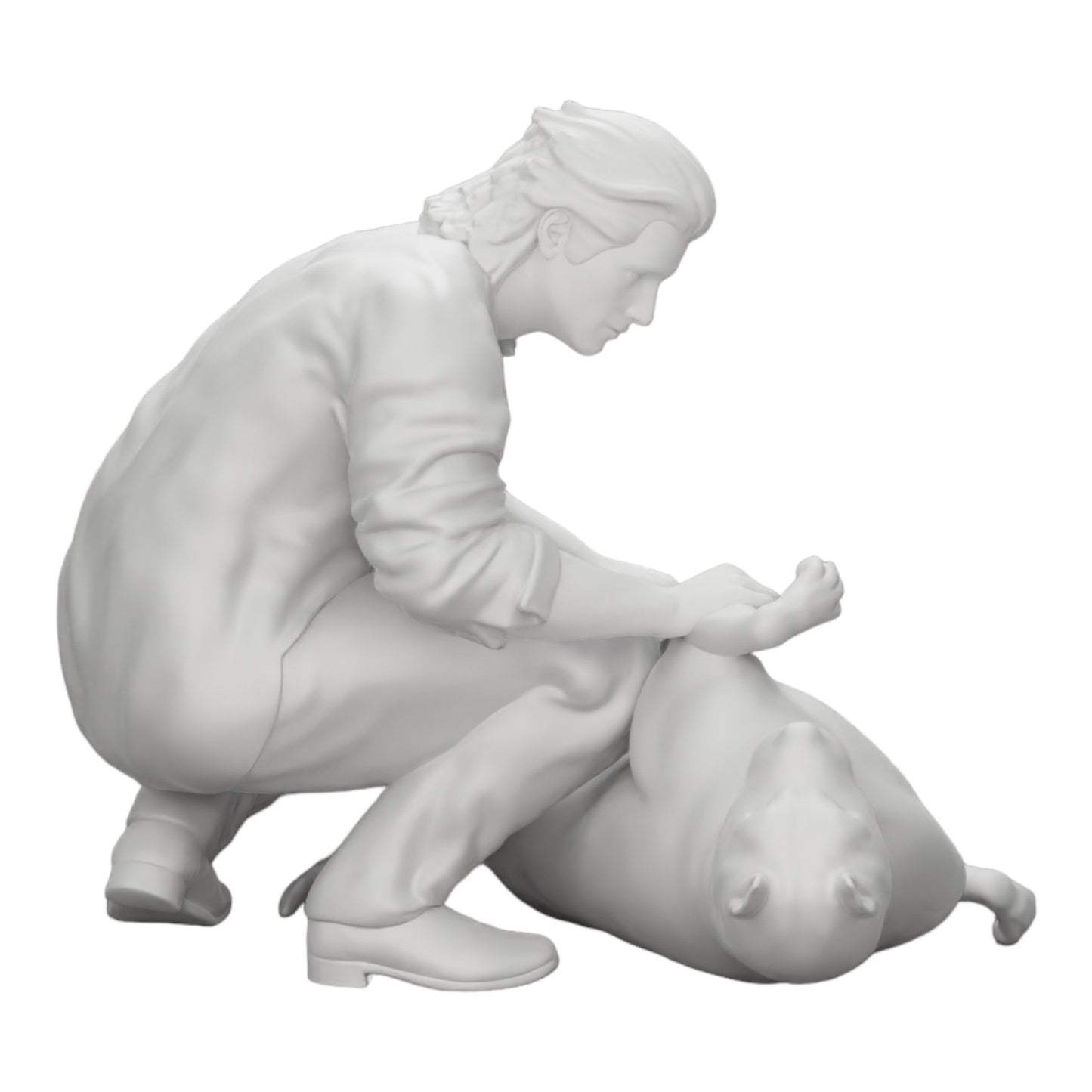 Photo de produit de modélisme diorama 0 : Un homme à genoux caresse son chien couché (Réf n° A20)