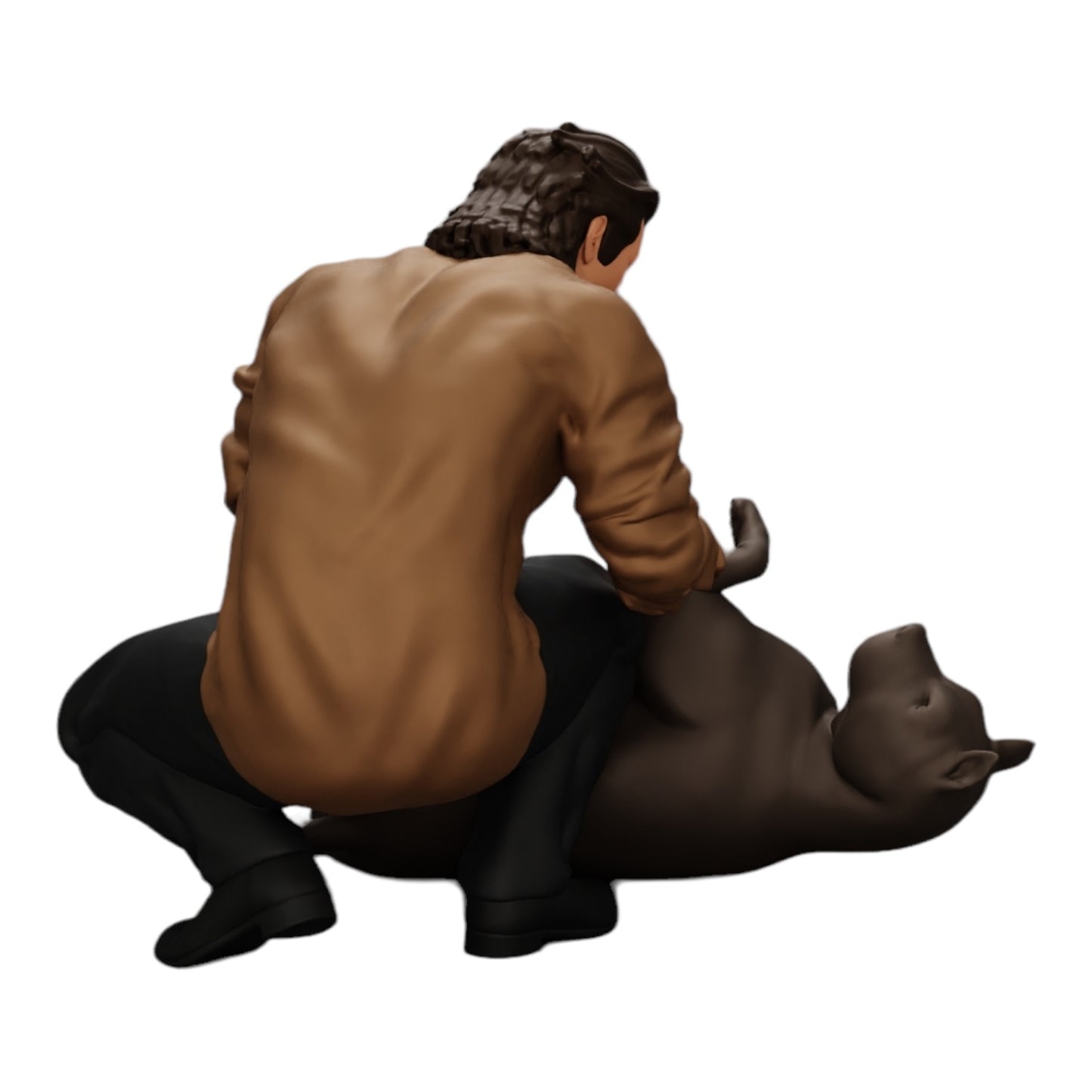 Photo de produit de modélisme diorama 0 : Un homme à genoux caresse son chien couché (Réf n° A20)