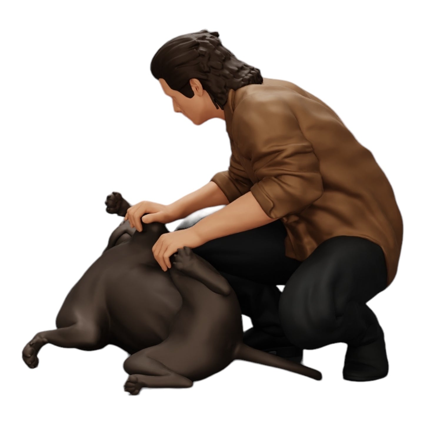 Photo de produit de modélisme diorama 0 : Un homme à genoux caresse son chien couché (Réf n° A20)