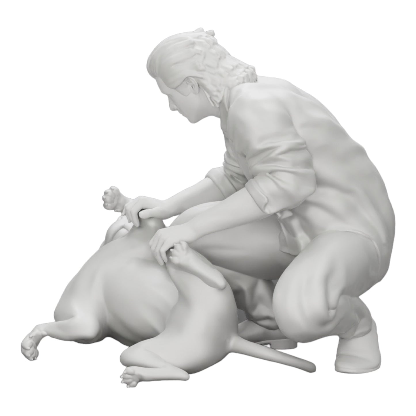 Photo de produit de modélisme diorama 0 : Un homme à genoux caresse son chien couché (Réf n° A20)