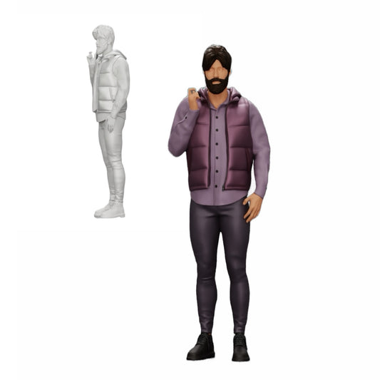 Photo de produit de modélisme diorama 0 : Homme avec barbe et veste se tient avec assurance (Réf n° A24)
