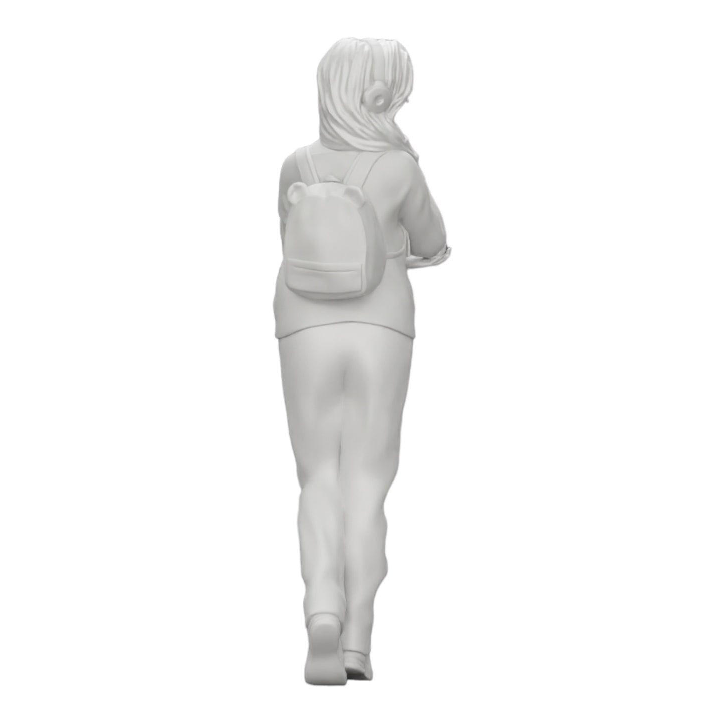 Diorama Modellbau Produktfoto 0: Nachdenkliche junge Frau mit Kopfhörern und Rucksack hört Musik (Ref Nr. A25)