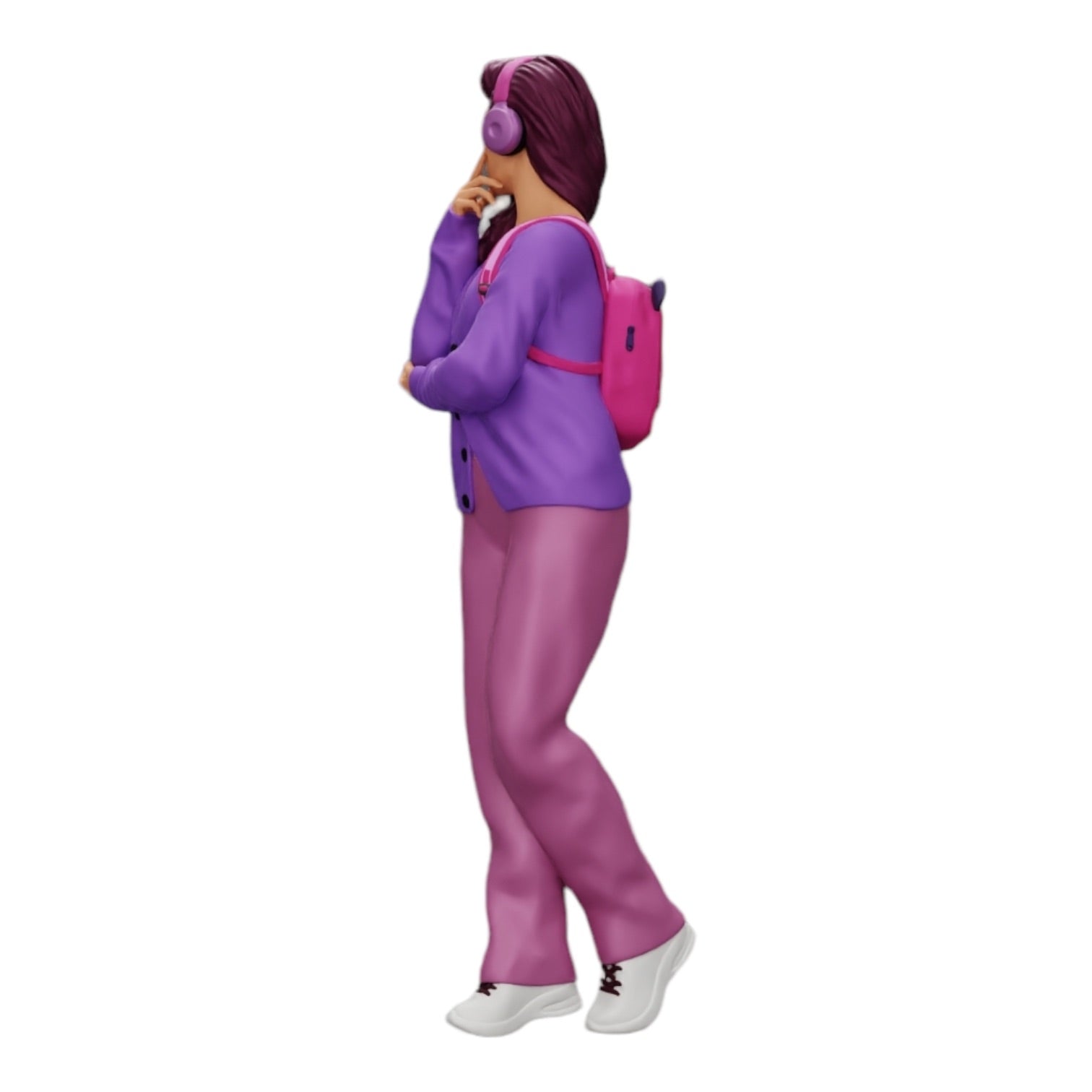 Photo de produit de modélisme diorama 0 : Jeune femme pensive avec des écouteurs et un sac à dos écoute de la musique (Réf n° A25)