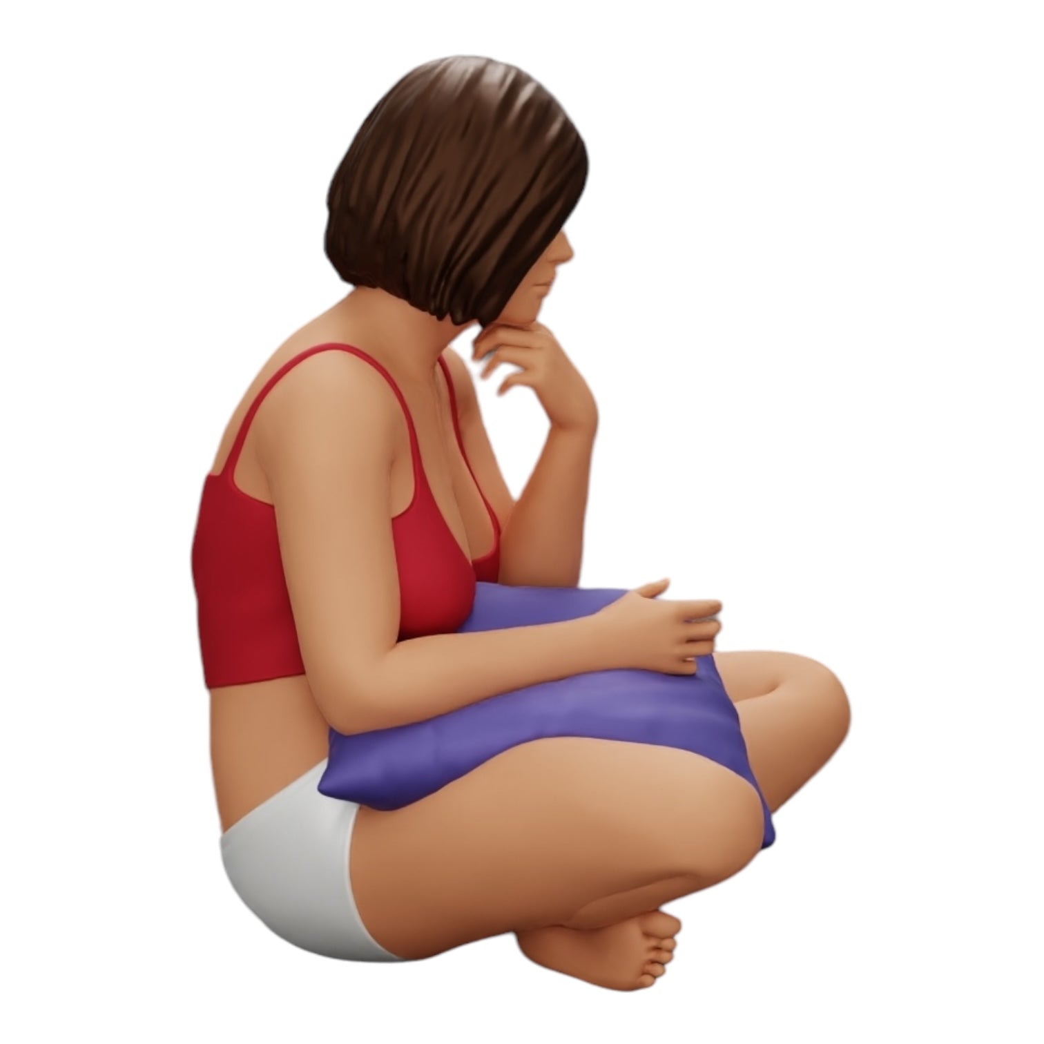 Diorama modélisme photo produit 0 : Fille assise devant la télévision avec des coussins sur les jambes (Réf n° A36)