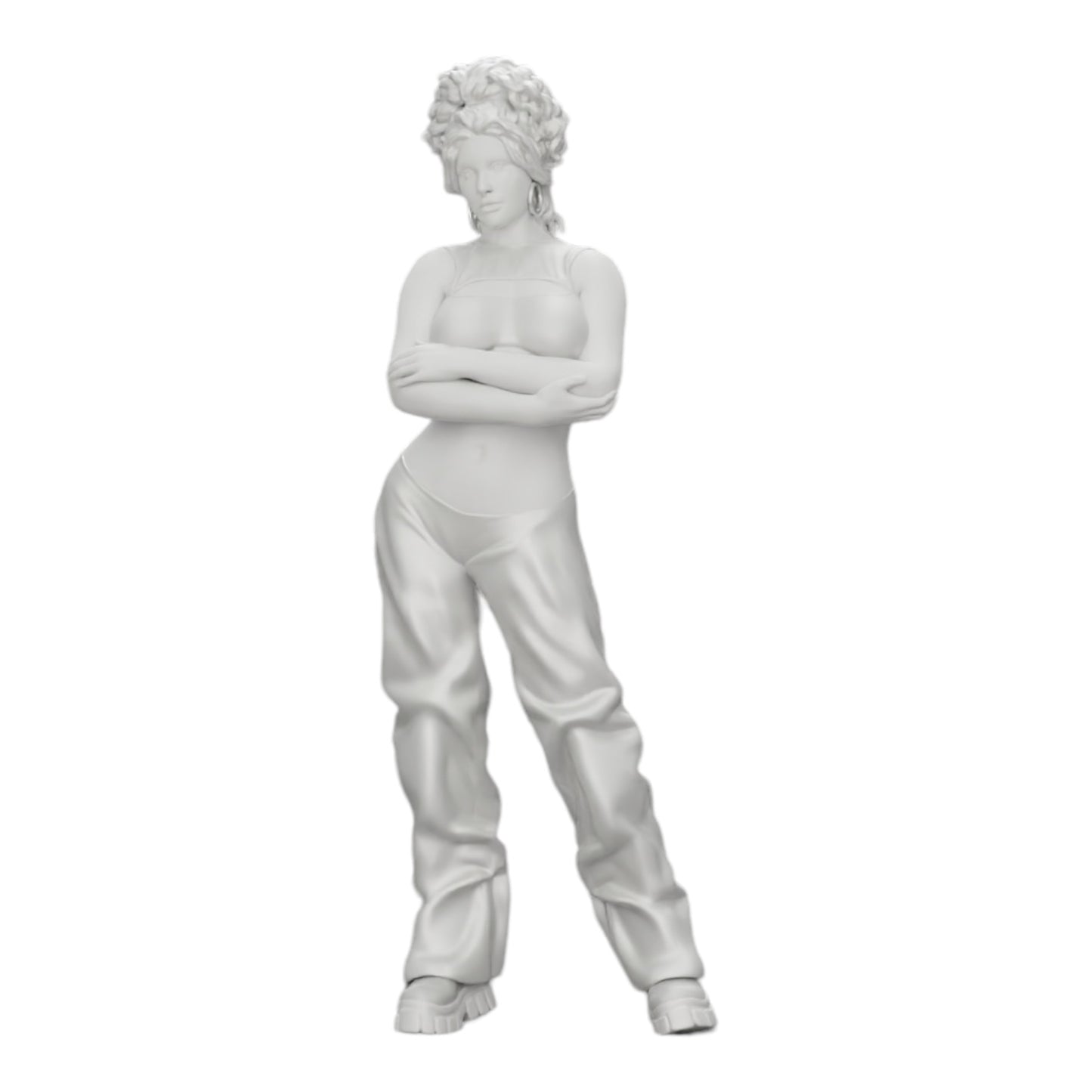 Photo de produit de modélisme diorama 0 : Fille aux cheveux bouclés en pantalon large avec les bras croisés (Ref Nr. A39)