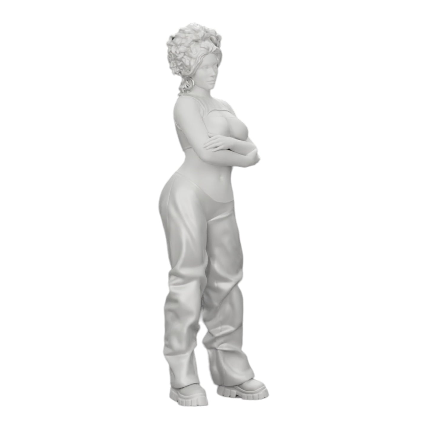 Photo de produit de modélisme diorama 0 : Fille aux cheveux bouclés en pantalon large avec les bras croisés (Ref Nr. A39)