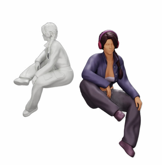 Photo de produit de modélisme diorama 0 : Jeune fille assise écoutant de la musique avec des écouteurs (Réf n° A42)