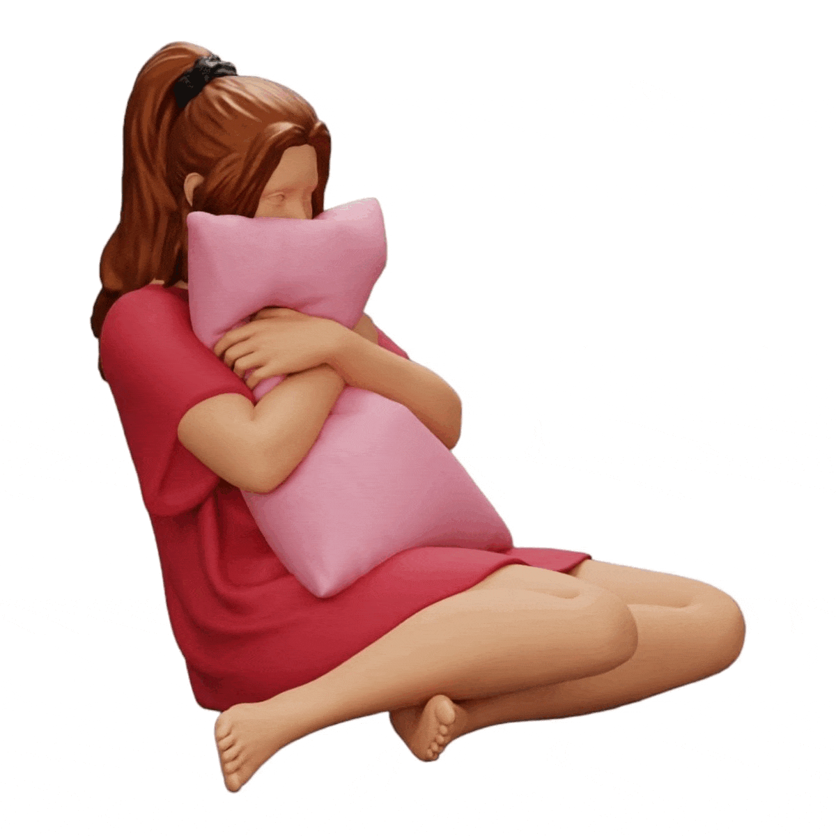 Diorama modélisme photo produit 0 : Fille regarde un film d'horreur et tient un coussin (Réf n° A43)