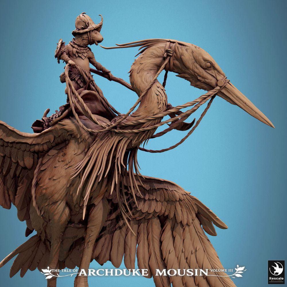 Photo de produit Tabletop 28mm Lord of the Print (LotP) 4 : Figurine fantastique : Homme-animal Chevalier Souris sur Héron, Scout Cavalier Oiseau, Cavalerie légère, Héros Cavalier Héron Marche (25_07_D3)