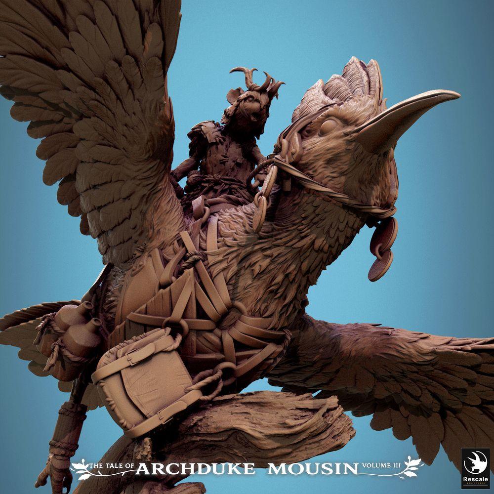 Photo de produit Tabletop 28mm Lord of the Print (LotP) 4 : Miniature Tabletop : Chevalier Souris sur Huppe - Cavalier Aérien avec Sabre, Figurine de Héros de Skirmish, Cavalier de Bête (25_07_E1)