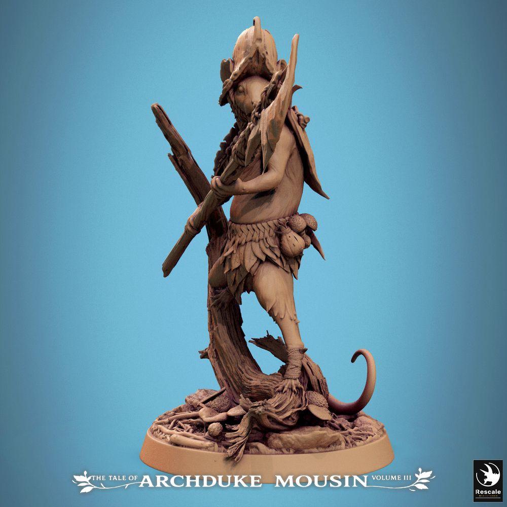Photo de produit Tabletop 28mm Lord of the Print (LotP) 0 : Miniature Tabletop : Homme-souris éclaireur et scout avec lance, guerrier tribal, homme-rat (25_07_H3)