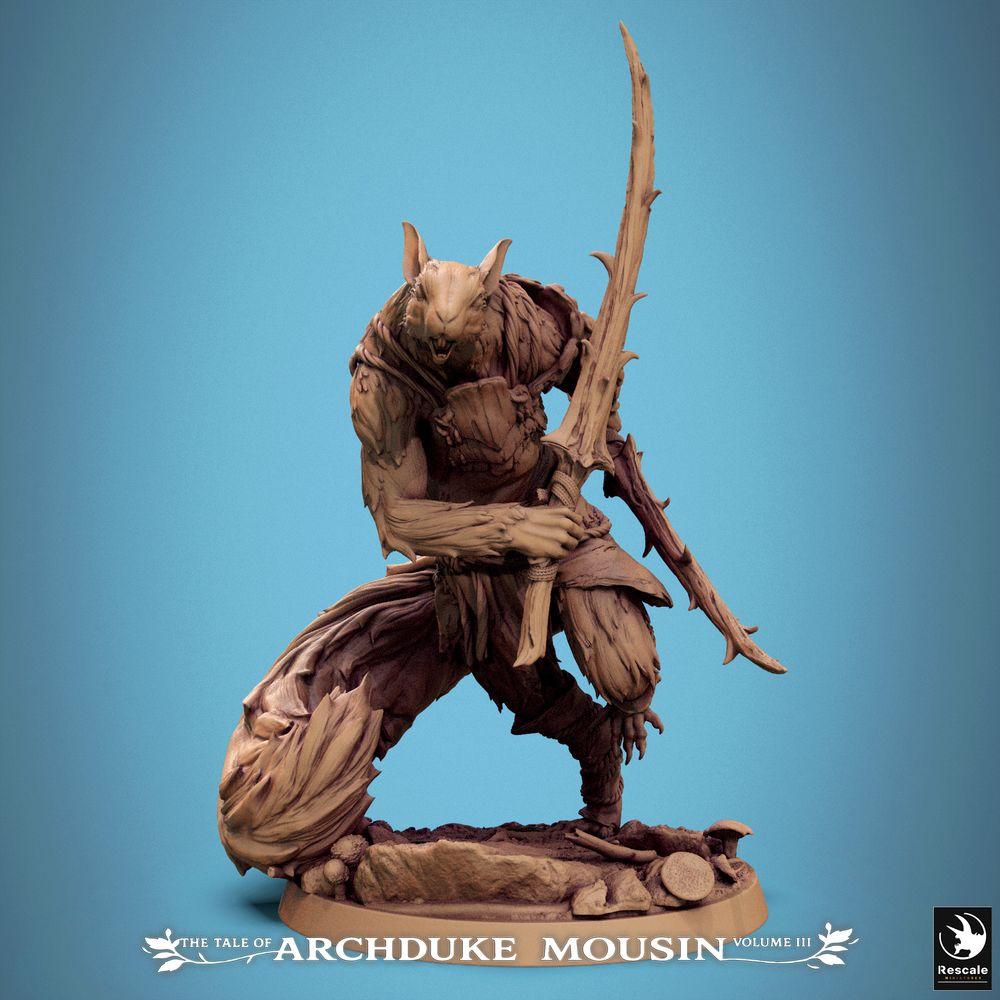 Photo de produit Tabletop 28mm Lord of the Print (LotP) 0 : Miniature Fantasy Tabletop : Guerrier Rat-Homme / Assassinat de Rongeur avec lame courbée en pose de saut dynamique (25_07_M7)