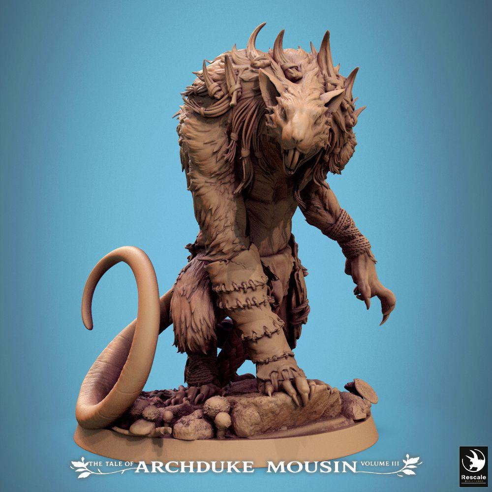 Photo de produit Tabletop 28mm Lord of the Print (LotP) 0 : Miniature Tabletop : Homme-rat Wer-Ratte, guerrier bête à l'affût avec griffes et épines osseuses - Chef de tribu mutant, Boss de donjon (25_07_O7)