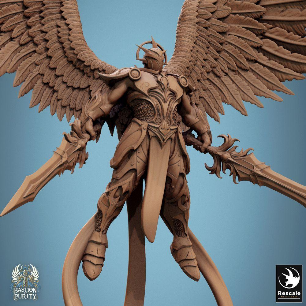 Photo de produit Tabletop 28mm Lord of the Print (LotP) 0 : Miniature fantastique : Guerrier angélique céleste, paladin ailé, champion à deux épées - Aurelian Skyblade (24_09_B2)