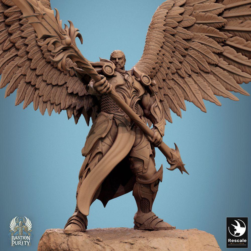 Produktfoto Tabletop 28mm Lord of the Print (LotP) 0: Fantasy Figur: Geflügelter Engelskrieger Seraph, Erzengel-Champion mit Zweihandschwert, himmlischer Paladin (24_09_B3)