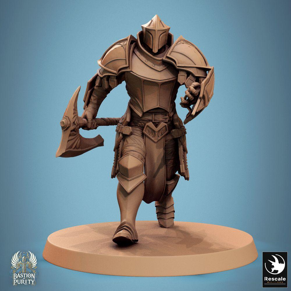 Produktfoto Tabletop 28mm Lord of the Print (LotP) 0: Tabletop Miniatur: C11 Bastion Soldier - Streitaxt-Ritter im Sturmangriff, schwer gepanzerter Paladin/Wächter, Elite-Infanterist mit Vollhelm und Plattenrüstung (24_09_C11)