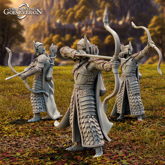 Photo du produit Tabletop 28mm The Printing Goes Ever On (TPGEO) 0 : Archers elfes - 3 guerriers de Brightwood - Combattants avec arc et flèches