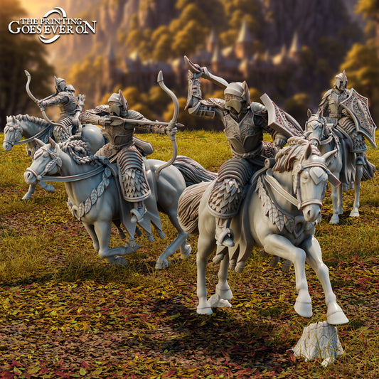 Photo du produit Tabletop 28mm The Printing Goes Ever On (TPGEO) 0 : Soldats elfes - 4 cavaliers de Brightwood - Guerriers montés avec épée et arc