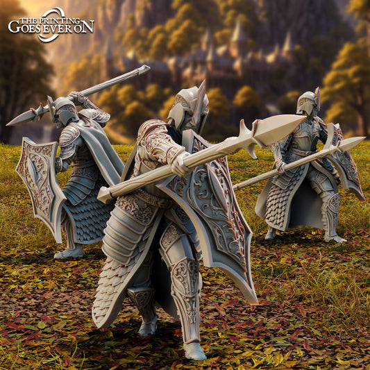 Photo produit Tabletop 28mm The Printing Goes Ever On (TPGEO) 0 : Elf lanceur - 3 guerriers de Brightwood - Guerrier avec lance et bouclier