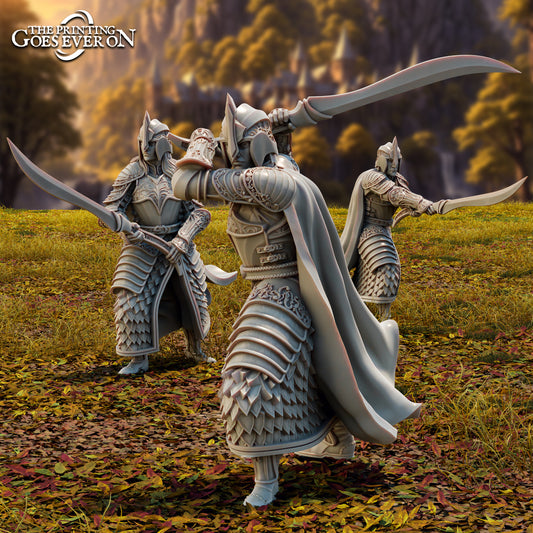 Photo de produit Tabletop 28mm The Printing Goes Ever On (TPGEO) 0 : Elfe épéiste - 3 guerriers de Brightwood - Guerrier avec épée et bouclier