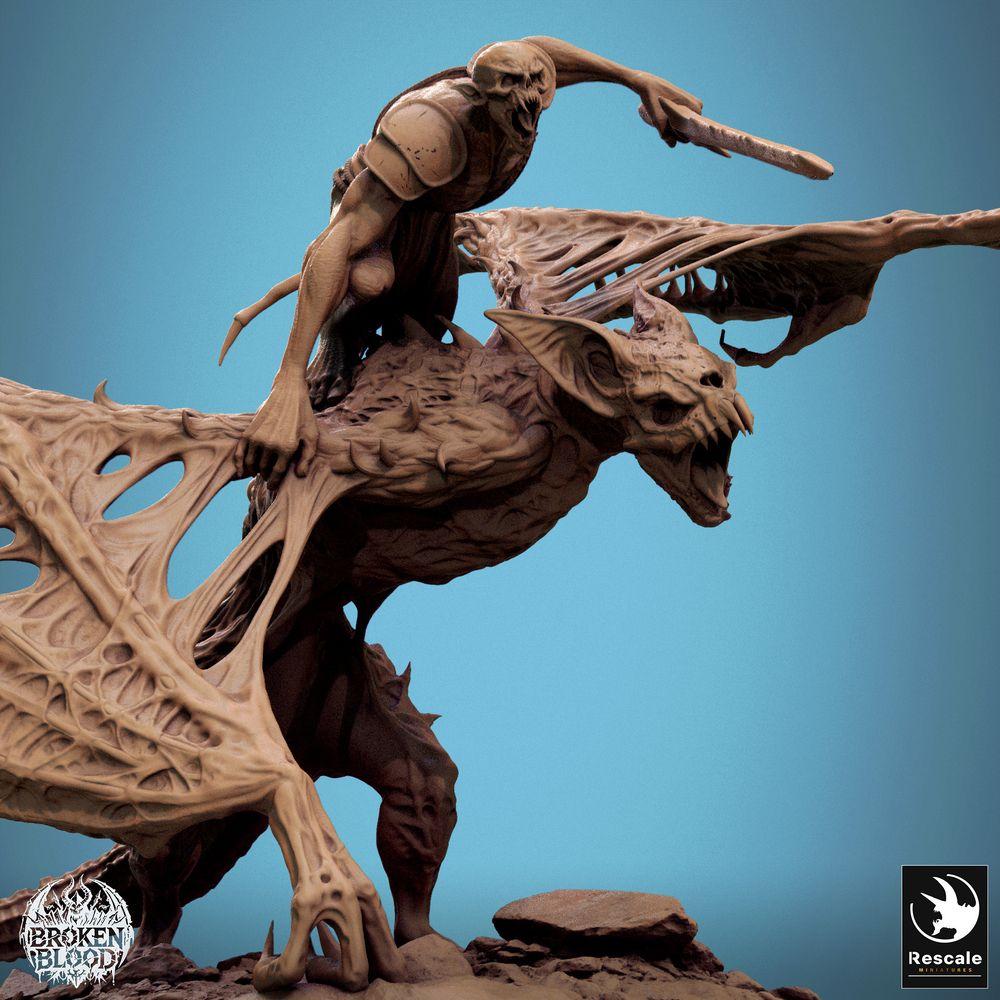 Photo de produit Tabletop 28mm Lord of the Print (LotP) 2 : Miniature Tabletop : Cavalier démon sur bête ailée, cavalier mort-vivant ghoul, cavalerie du chaos, boss monstre des terreurs (24_11_D1)