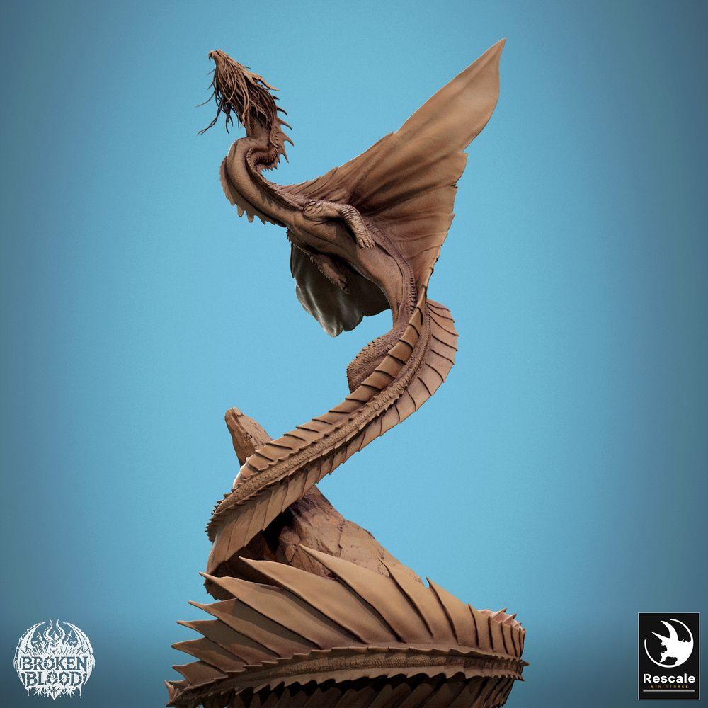 Photo de produit Tabletop 28mm Lord of the Print (LotP) 4 : Miniature fantastique : Wyvern / Lindwurm Dragon, monstre boss en ascension sur socle rocheux, pose de vol dynamique (24_11_F1)
