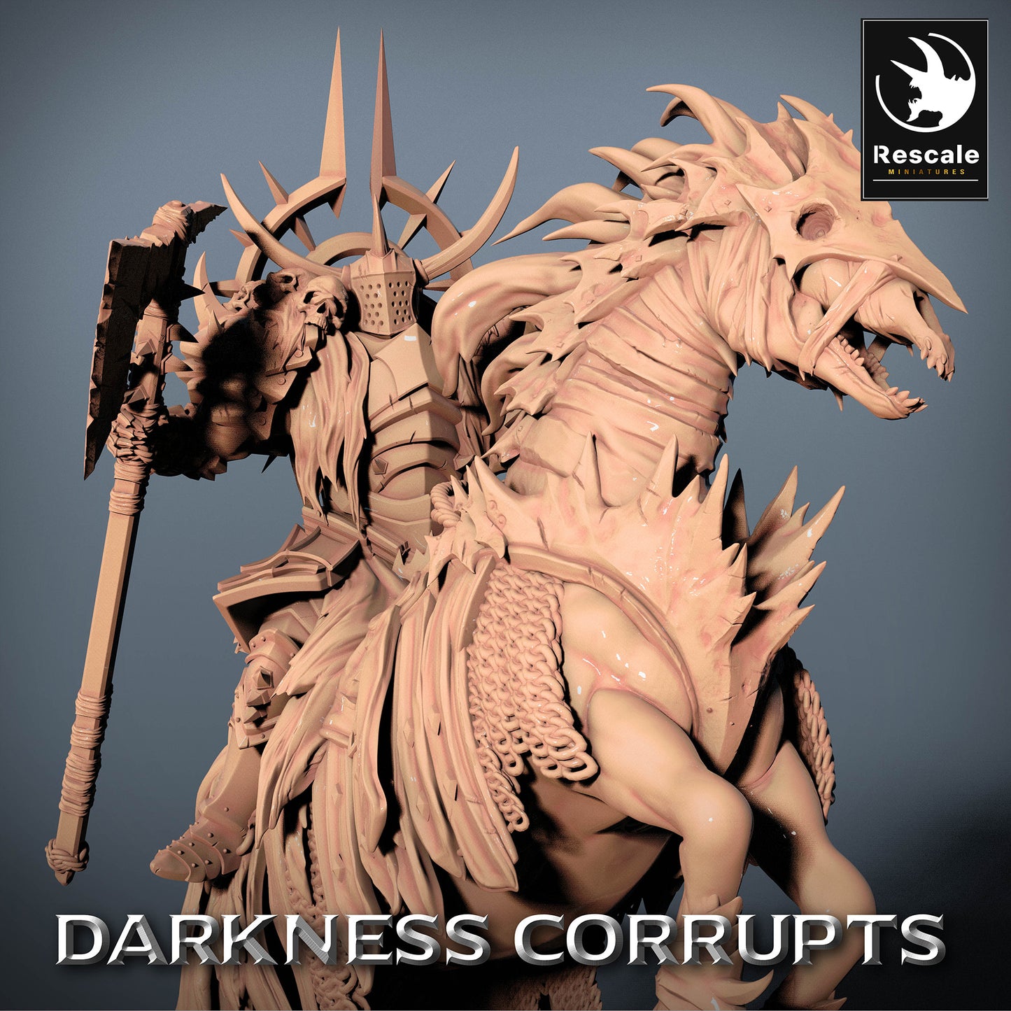 Image du produit 4 sur 4 : Miniature de Tabletop : Cavalier des Enfers - cavalerie démoniaque, Chevalier Noir/Roi des Morts sur une monture cauchemardesque avec une hache à deux mains, modèle de personnage Warlord/Champion (23_07_D3)