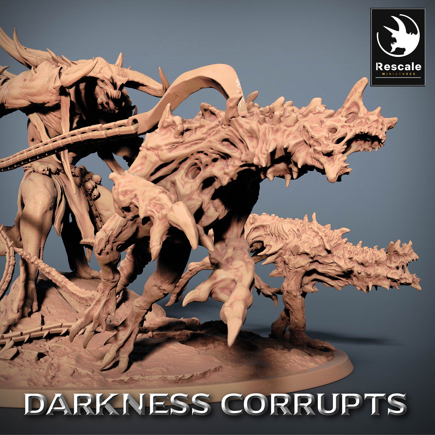 Image du produit 4 sur 4 : Miniature de Tabletop : Maître des Bêtes Démoniaque avec deux Chiens de l'Enfer en Chaînes - Dompteur Infernal, Maître des Enfers, Leader de Culte (23_07_B)