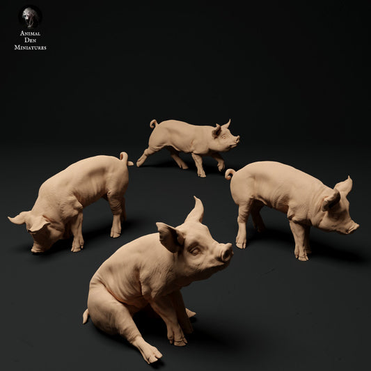 Photo de produit Figurine d'animal Diorama, modélisme : 0 : Figurines d'animaux de ferme : Porcelet (4 pièces) - Cochon Berkshire