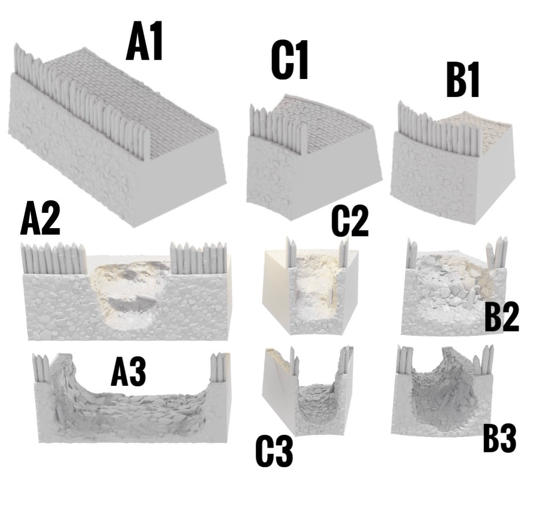 Produktfoto Tabletop 28mm Geländeteile, Häuser, Dekoration und Bits von Creation Conquest (CC) 0: Stadtmauer A2- Kingdom Of Saxonia - Mittelalterliches Dorf der Pferdeherren