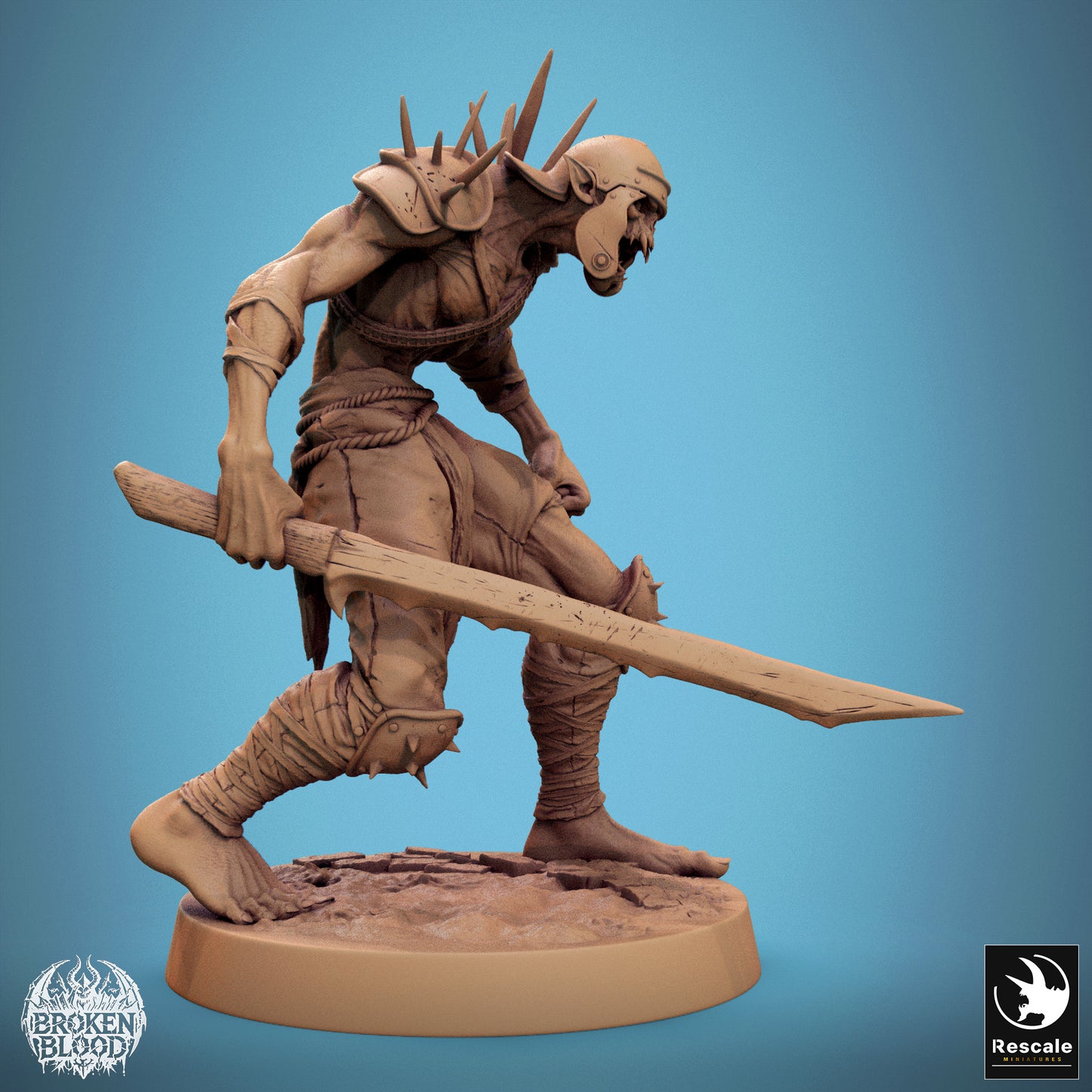 Photo de produit Tabletop 28mm Lord of the Print (LotP) 1 : Miniature Tabletop : Ghul-Berserker Ravager (Ghoul), guerrier mort-vivant et maraudeur maudit avec machette dentelée et armure piquante (24_11_C1)