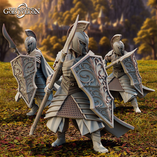 Photo de produit Tabletop 28mm The Printing Goes Ever On (TPGEO) 0: Guerriers elfes lanciers - 3 guerriers avec lance et bouclier