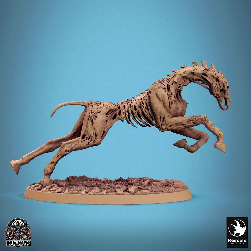 Photo de produit Tabletop 28mm Lord of the Print (LotP) 0 : Miniature de Tabletop : Monture morte-vivante - Cheval zombie, Cheval osseux en charge, C4 Doomstride Leap, Monture nécromantique (24_10_C4)