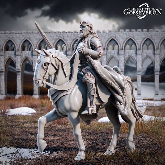 Photo du produit Tabletop 28mm The Printing Goes Ever On (TPGEO) 0 : Roi Arvelon - À cheval et à pied : Brave leader des hommes du Nord