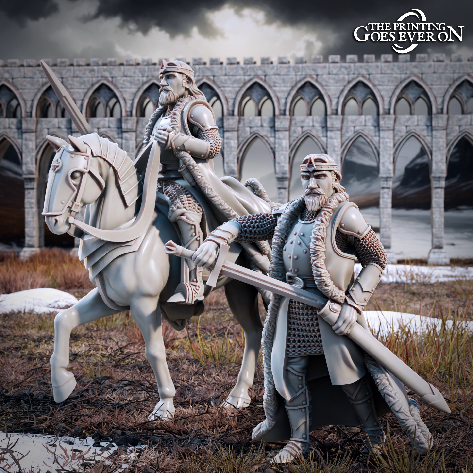 Photo du produit Tabletop 28mm The Printing Goes Ever On (TPGEO) 0 : Roi Arvelon - À cheval et à pied : Brave leader des hommes du Nord