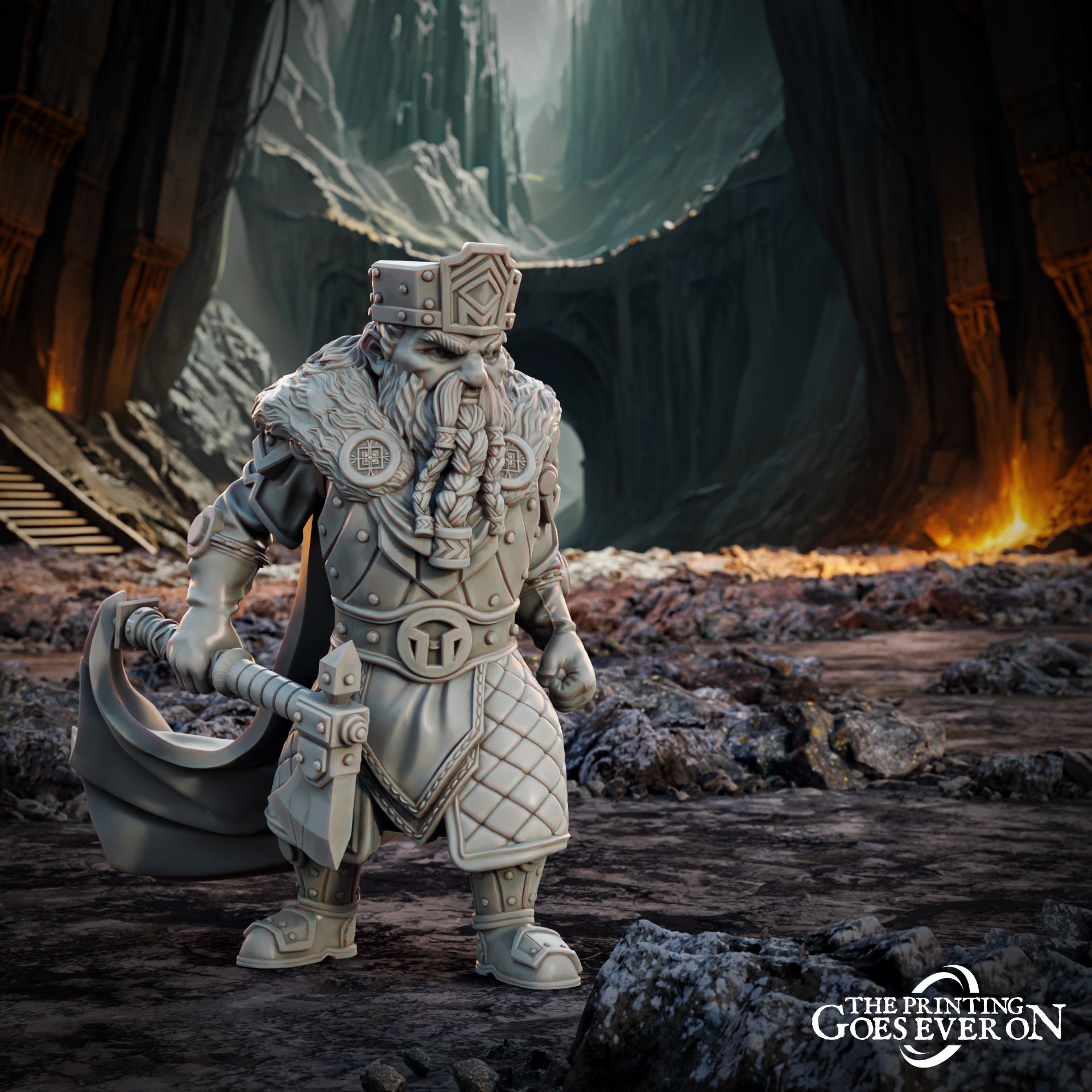 Photo du produit Tabletop 28mm The Printing Goes Ever On (TPGEO) 0 : Souverain nain - Roi Dunnir avec garde - Leader du royaume nain